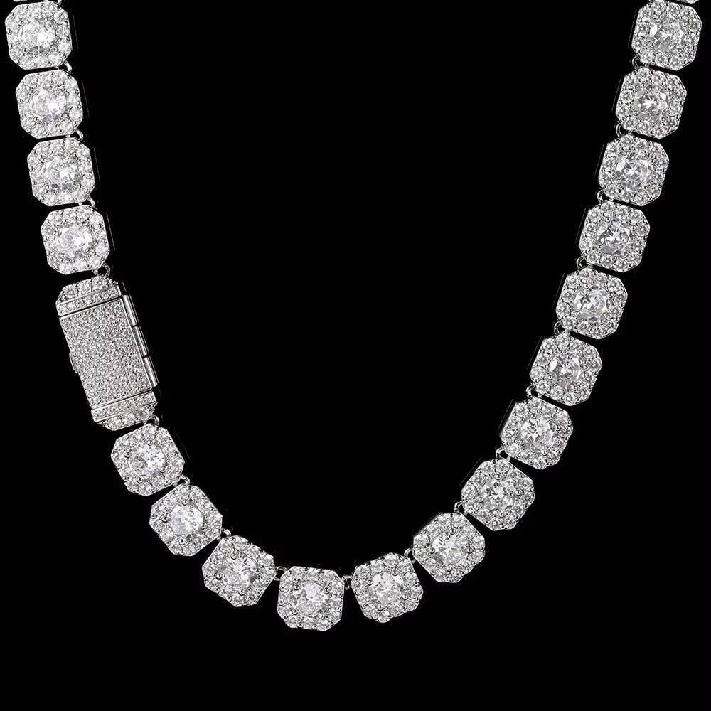 10/12mm Hip Hop Style Fine Jewelry Clustered Tennis Chain Necklace with Moissanite 925 Sterling Silver Tennis Chain for Gifts