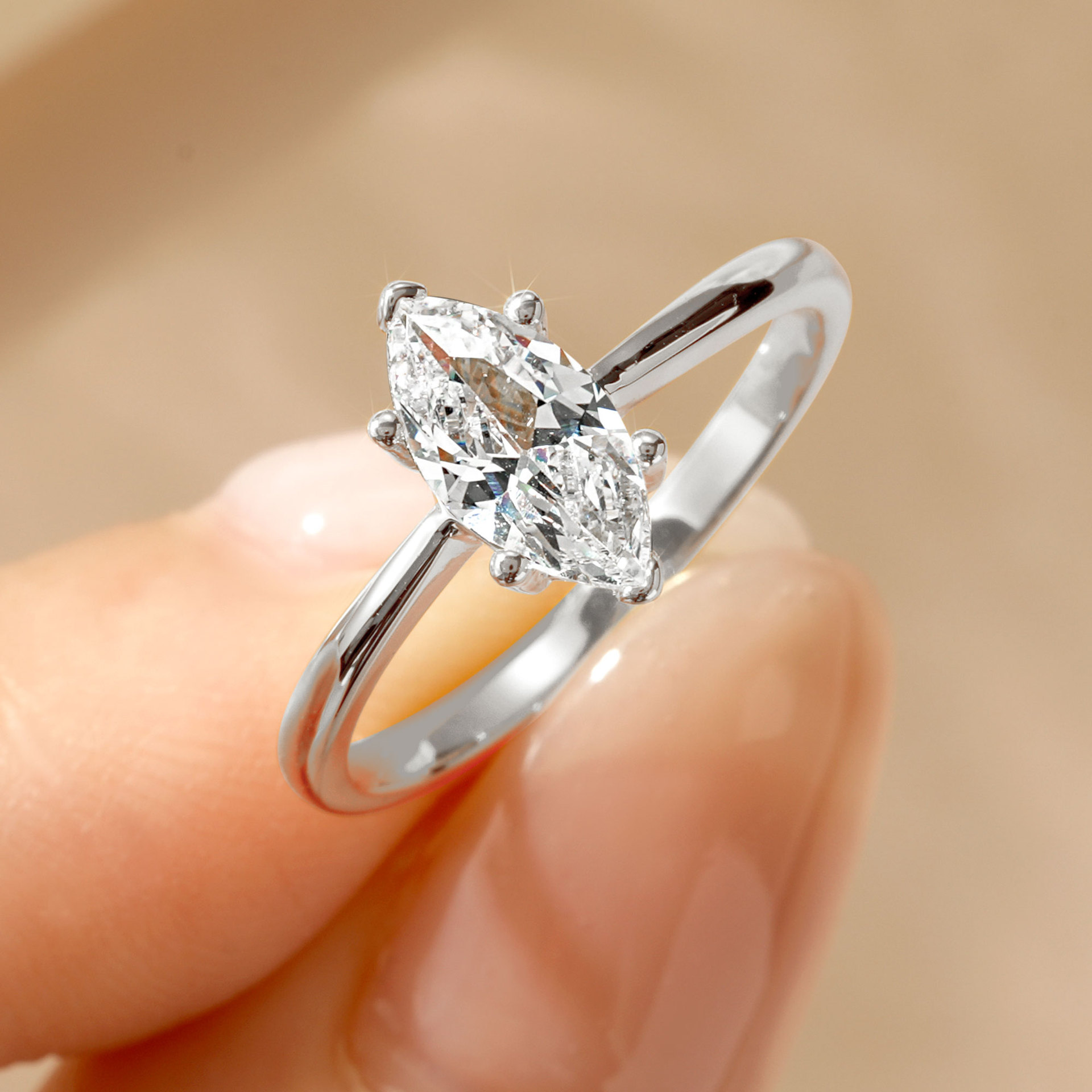 Rulalei Simple Fashion Wedding Rings Pure 100% 925 Sterling Silver Marquise Cut High Carbon Diamond Daily Wear Party Eternity Women Engagement Bridal 