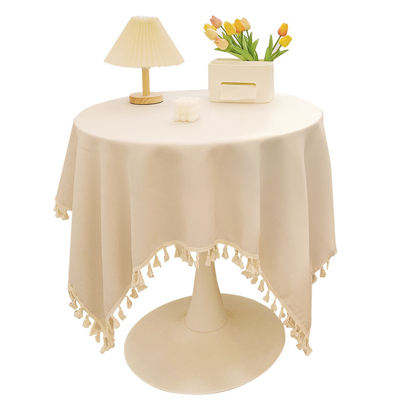 YL-38539 Tassel Cotton Linen Tablecloth, Fresh and Elegant Desk Decor, Suitable for Round Tables, Coffee Tables, and Dining Tables