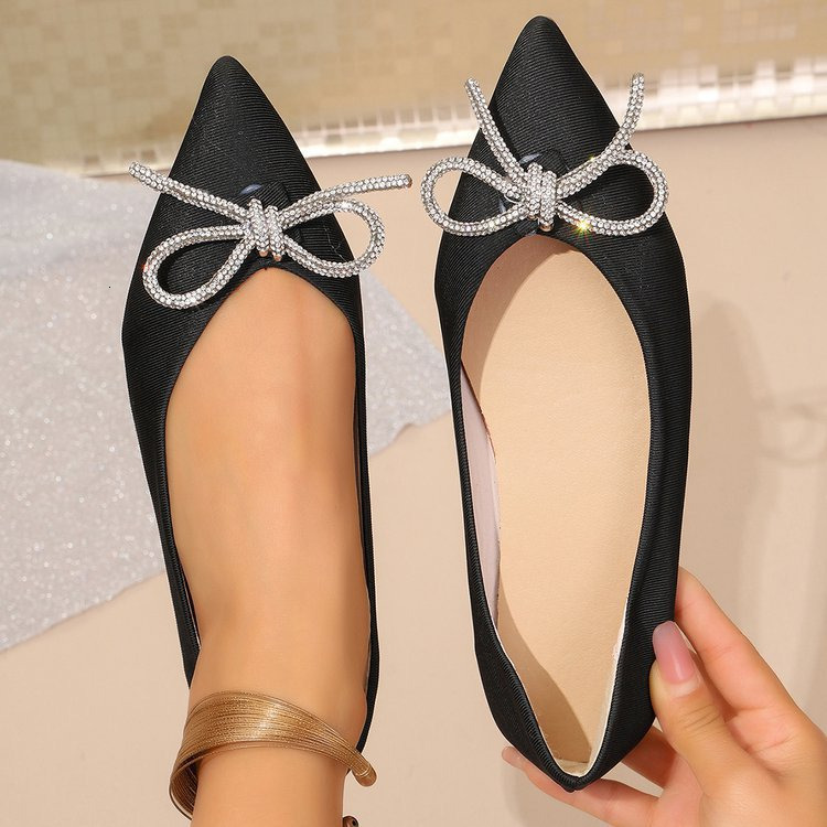 Women's New Flats Shoes, Apricot Flats, High-Quality Pu Leather, Cute Bow, Gorgeous Rhinestones, Comfortable Casual Work Clothins ddmythur