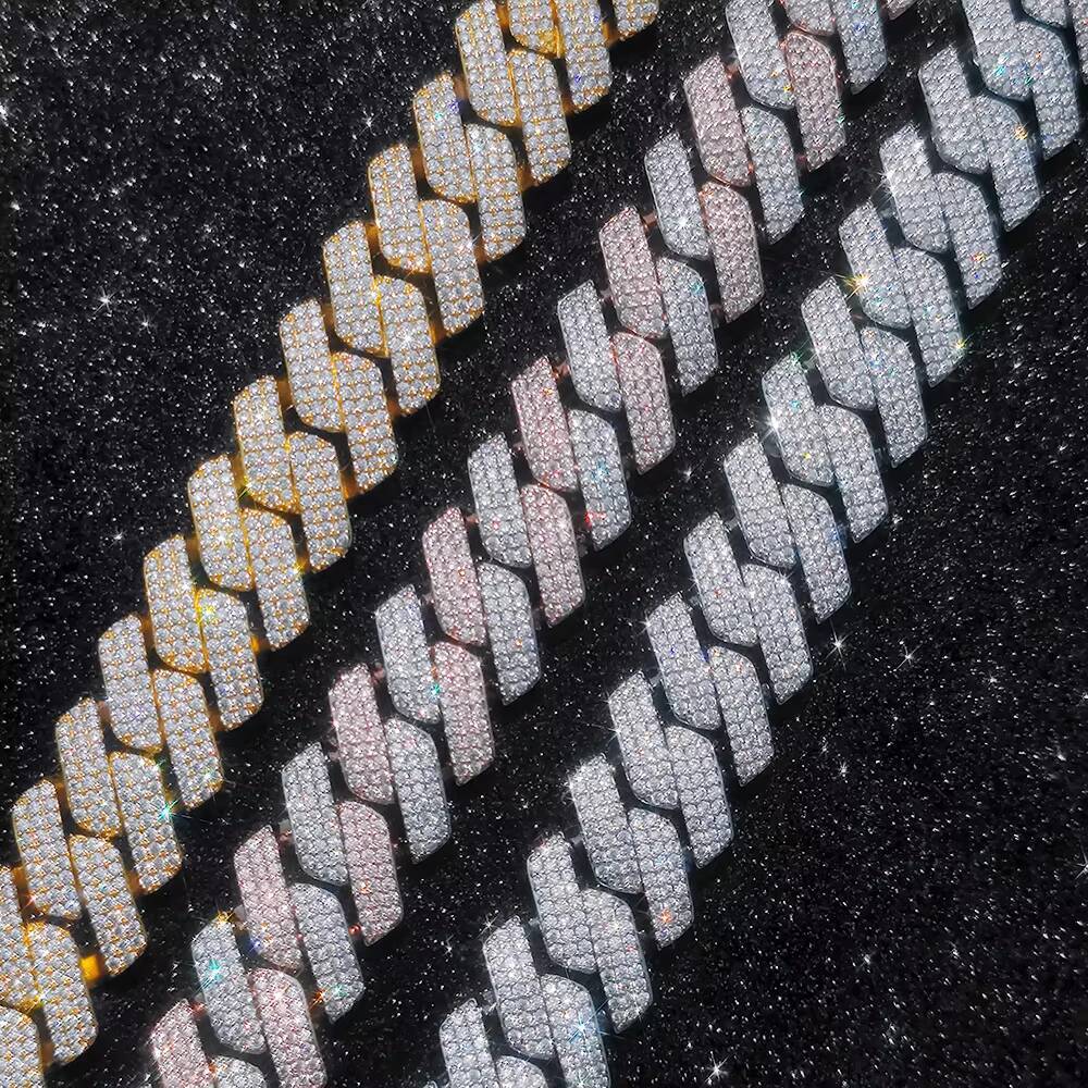 NUOYA High Quality 925 Sterling Silver Cuban Necklace Hip Hop Jewelry Shiny VVS Diamond Prong Miami Cuban Link Chain for Women