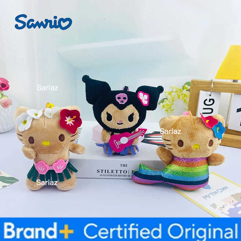 Sanrio Hot Anime Kuromi Dolls Filled Keychain Dark Skin Hawaiian Series Cartoon Accessory Toys Bag Pendant Charms H260421