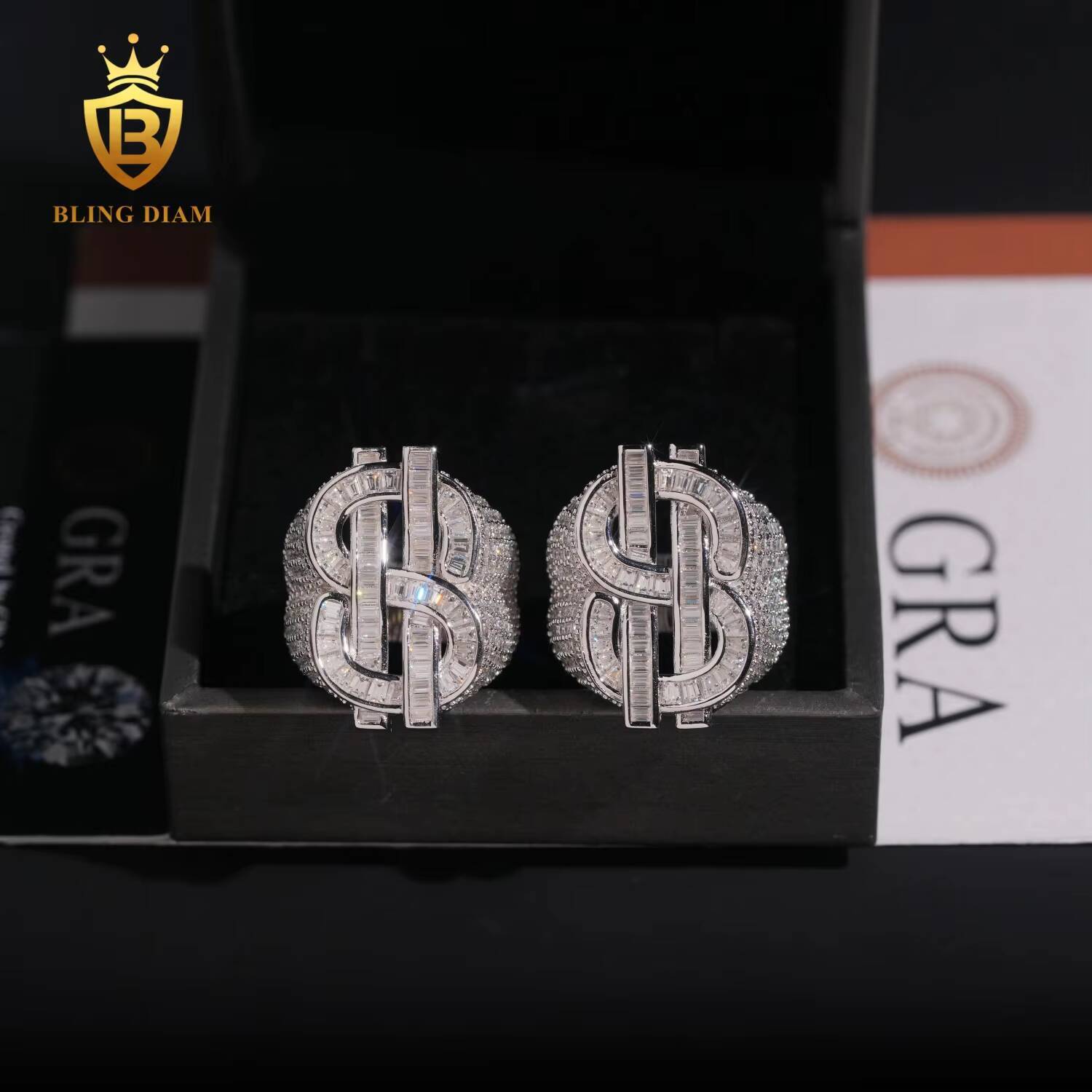 New Arrivals Silver 925 Mens Rings Fine Jewelry Iced Out Vvs Moissanite Custom Hip Hop Moissanite Jewelry Dollar Ring