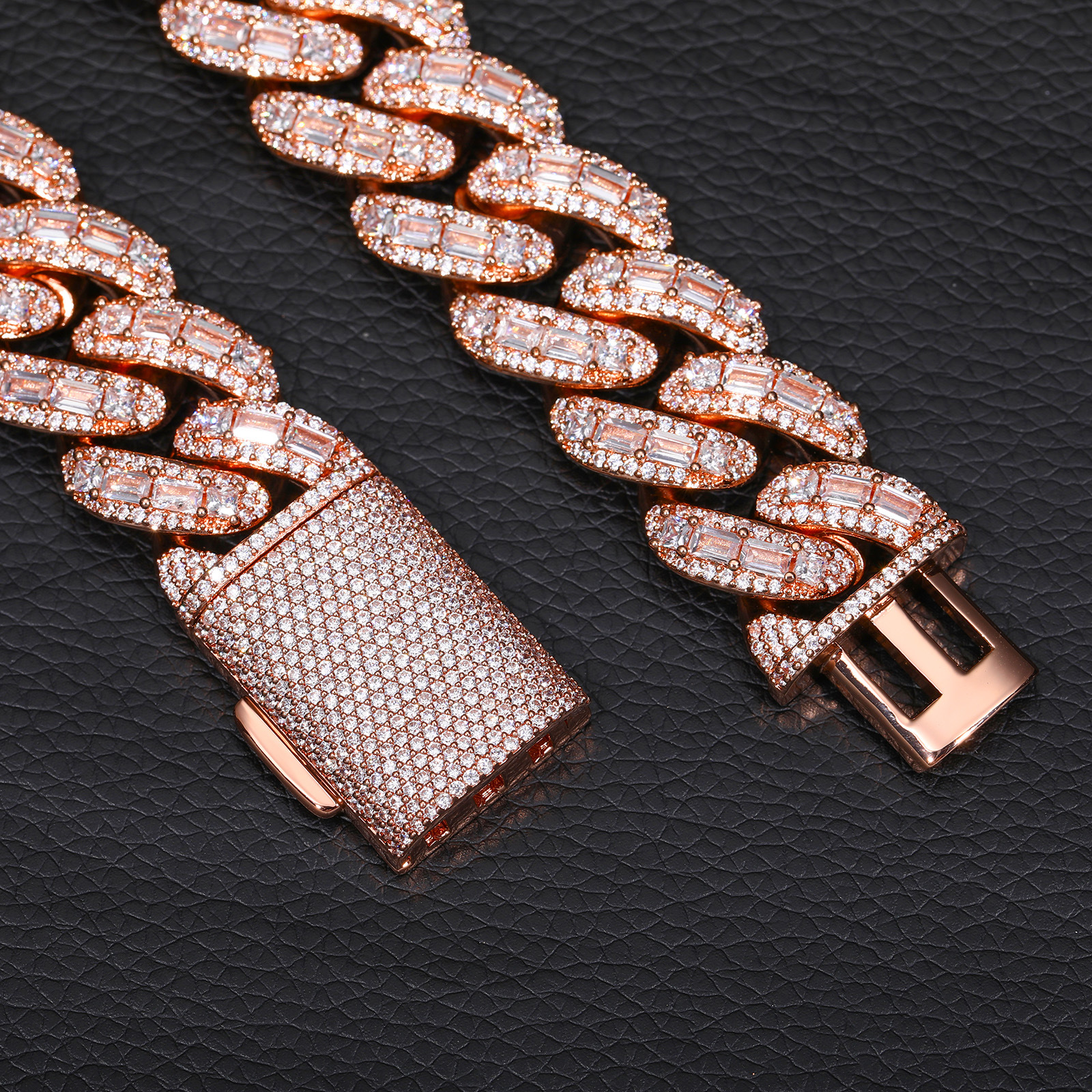 20mm Hip Hop Cuban Chain Necklace Rose Gold Plated TopBling 5A Round T Zircon Mix Mens Jewelry