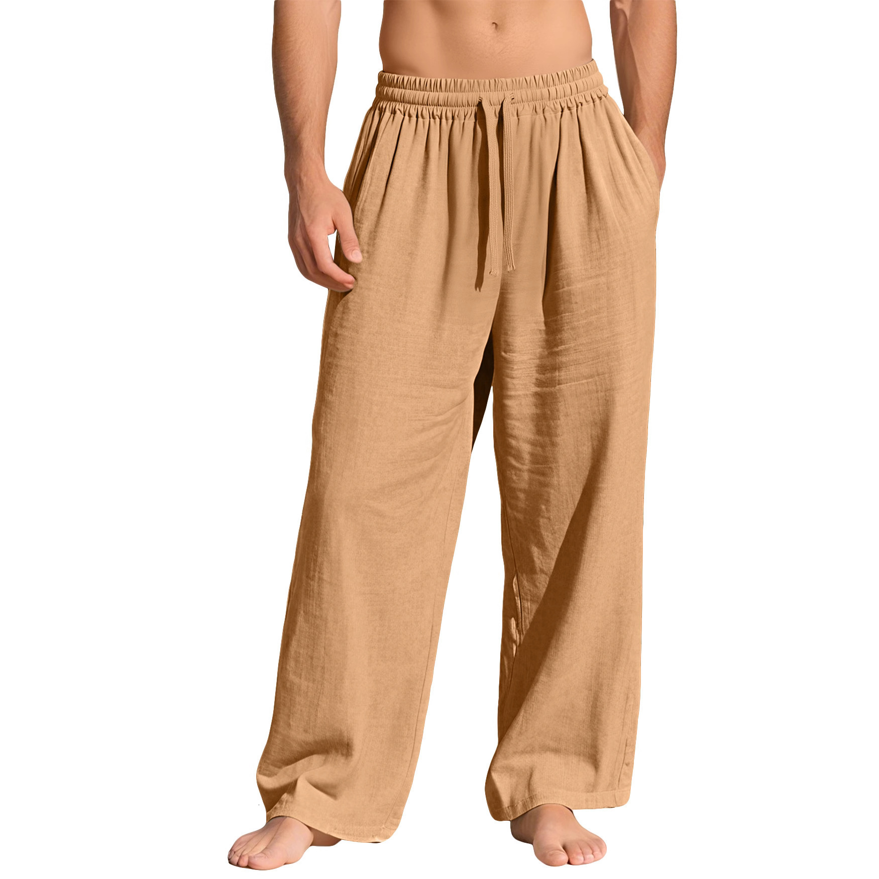 Sweatpants Pants Mens Designer Casual Pants Loose Linen Drawstring Sweatpants Solid Color Summer Trousers With Pockets For European American Men Beach