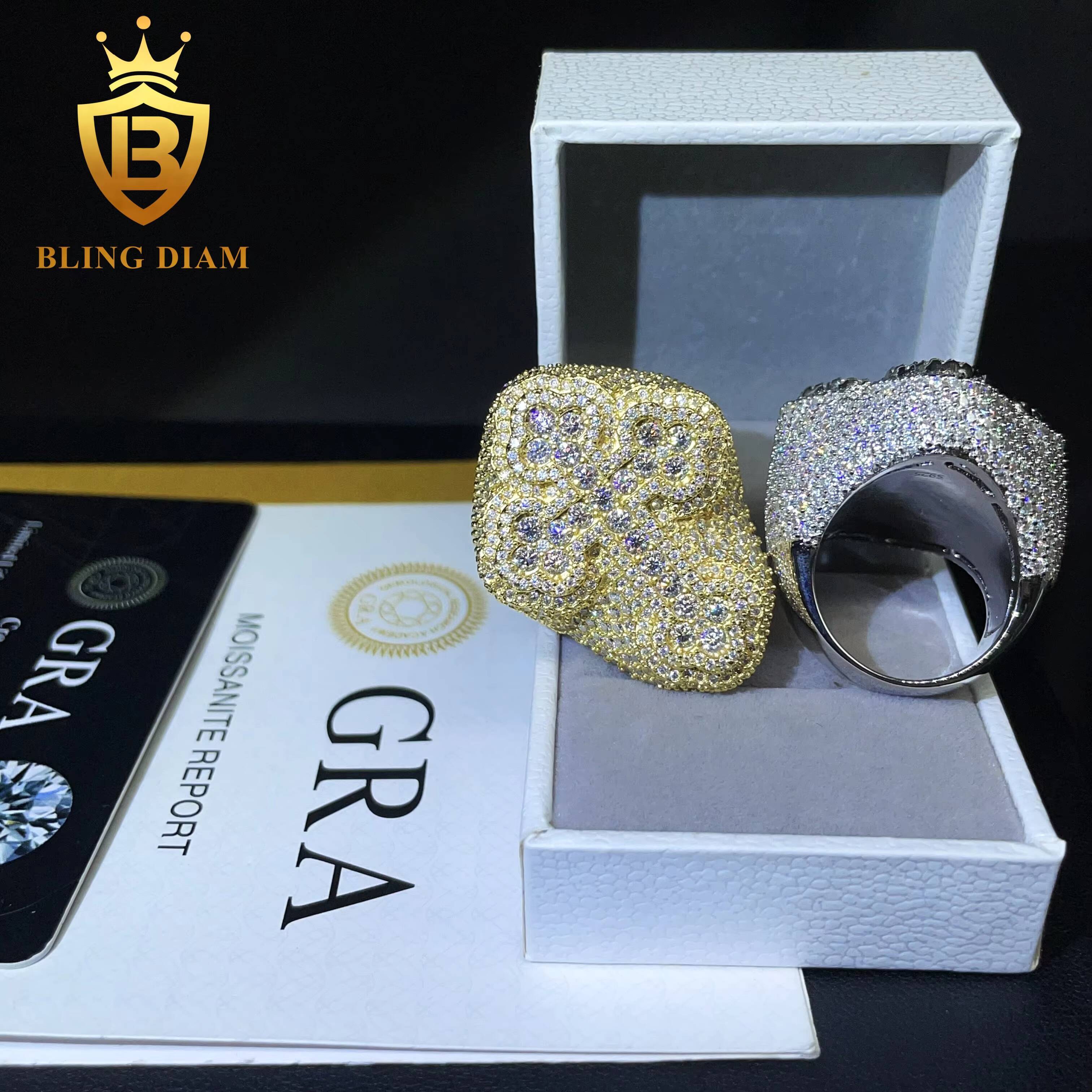 Fine Jewelry 925 Sterling Silver Gold Plated Iced Out VVS Diamond Cross Moissanite Hip Hop Ring for Men