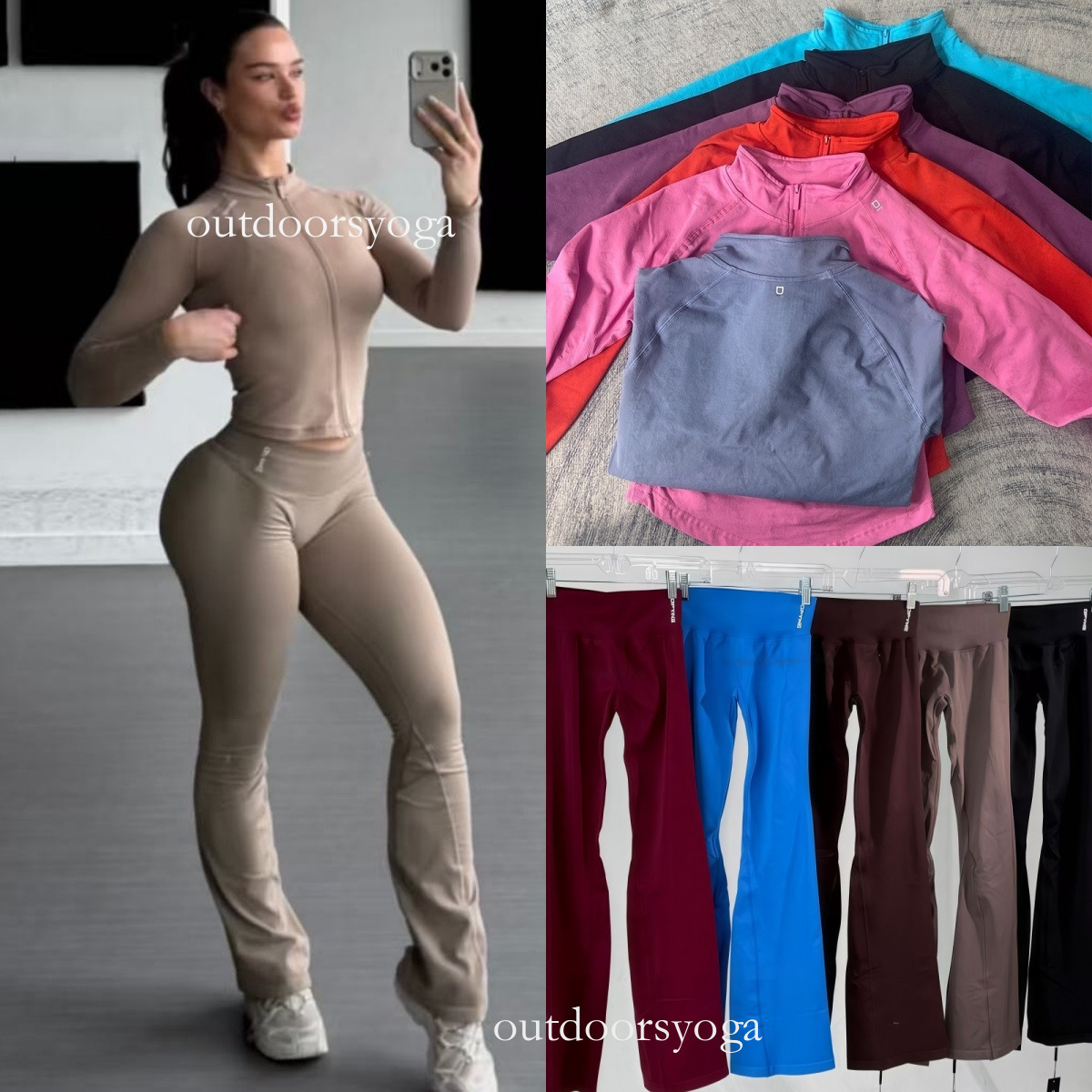 Dfyned Pants Yoga Set Women Yoga Shirt High Waist Workout Scrunch Shorts Sports Suit Fitness Clothes Seamless Gym Bell-bottoms Backless Tops Gym Clothes Yoga Jacket