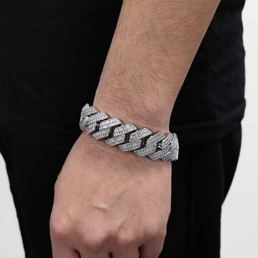 20mm Hip Hop Jewelry 925 Silver Cuban Link Chain Bracelet Iced Out Moissanite Passes Diamond Test Custom Charm Cuban Bracelets