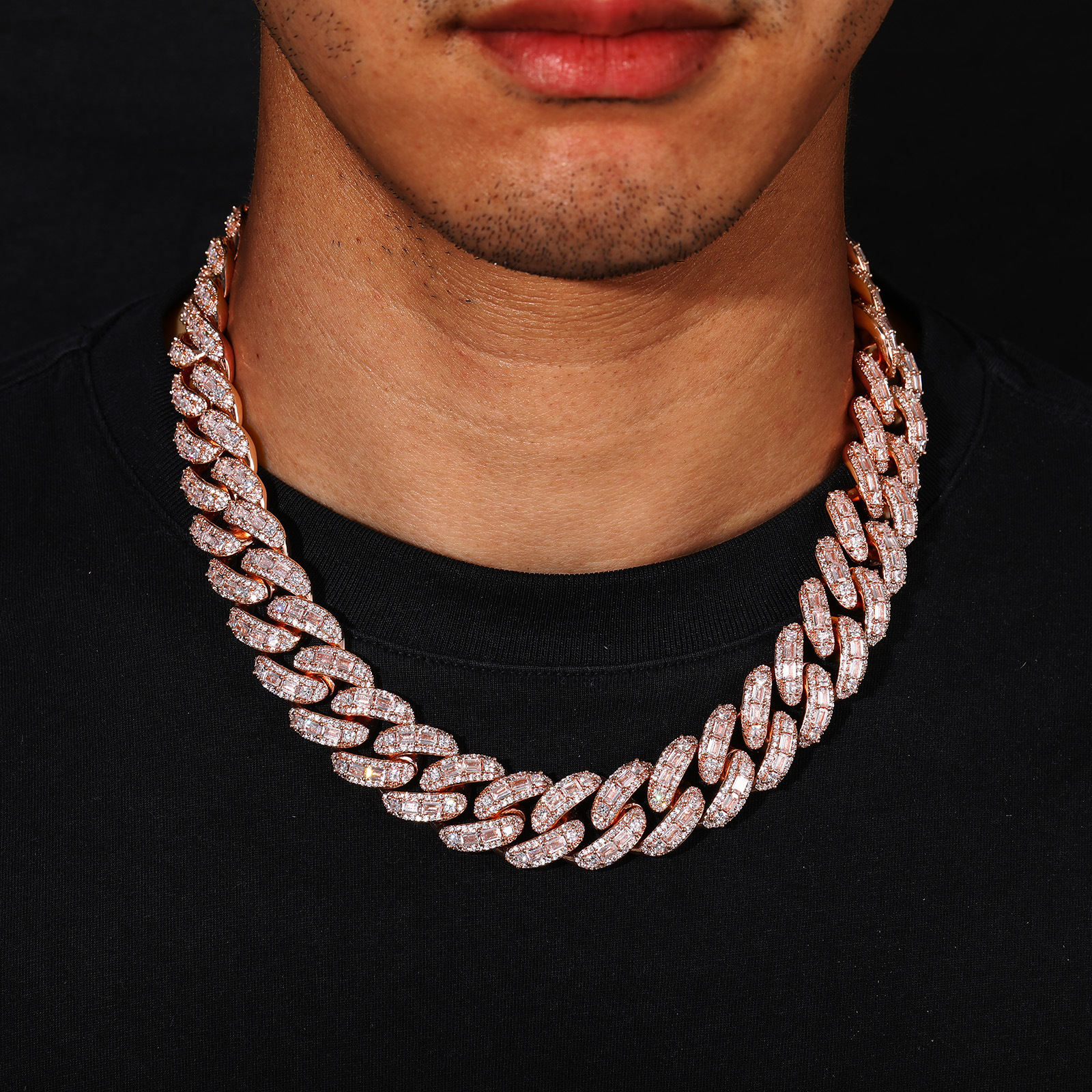 20mm Hip Hop Cuban Chain Necklace Rose Gold Plated TopBling 5A Round T Zircon Mix Mens Jewelry
