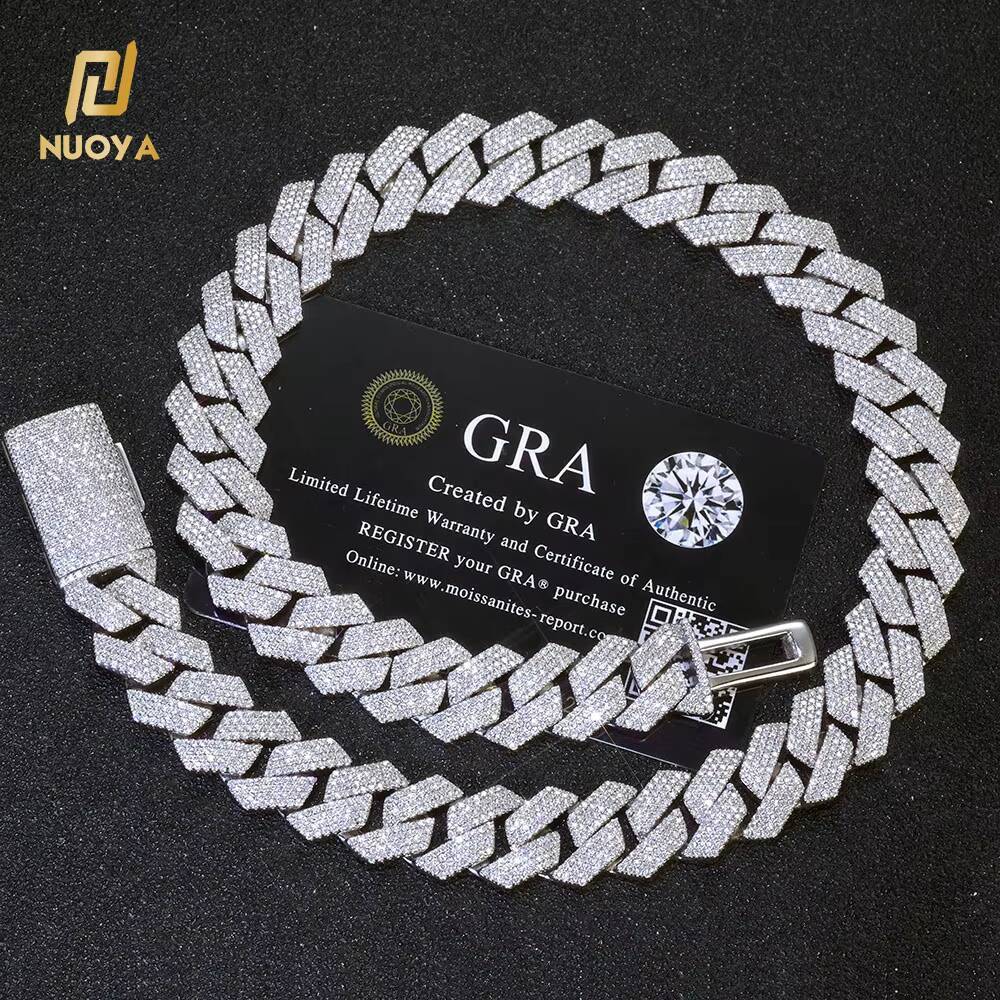 NUOYA 15mm Iced Out Cuban Link Necklace Men Hip Hop Jewelry Shiny VVS Moissanite 925 Silver Chain Gift for Party