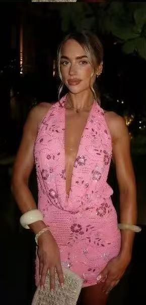 Sexy Beaded Tassel Sequined Short Dress Women Halter Backless Sleeveless Lace Up Beach Dresses Summer Lady Holiday Robes 250604