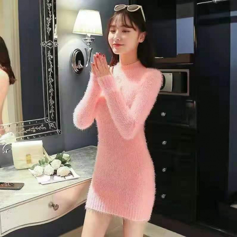 Womens slim-fit mid-length mohair sweater autumn and winter new Korean-style V-neck stylish womens knitwearT200707