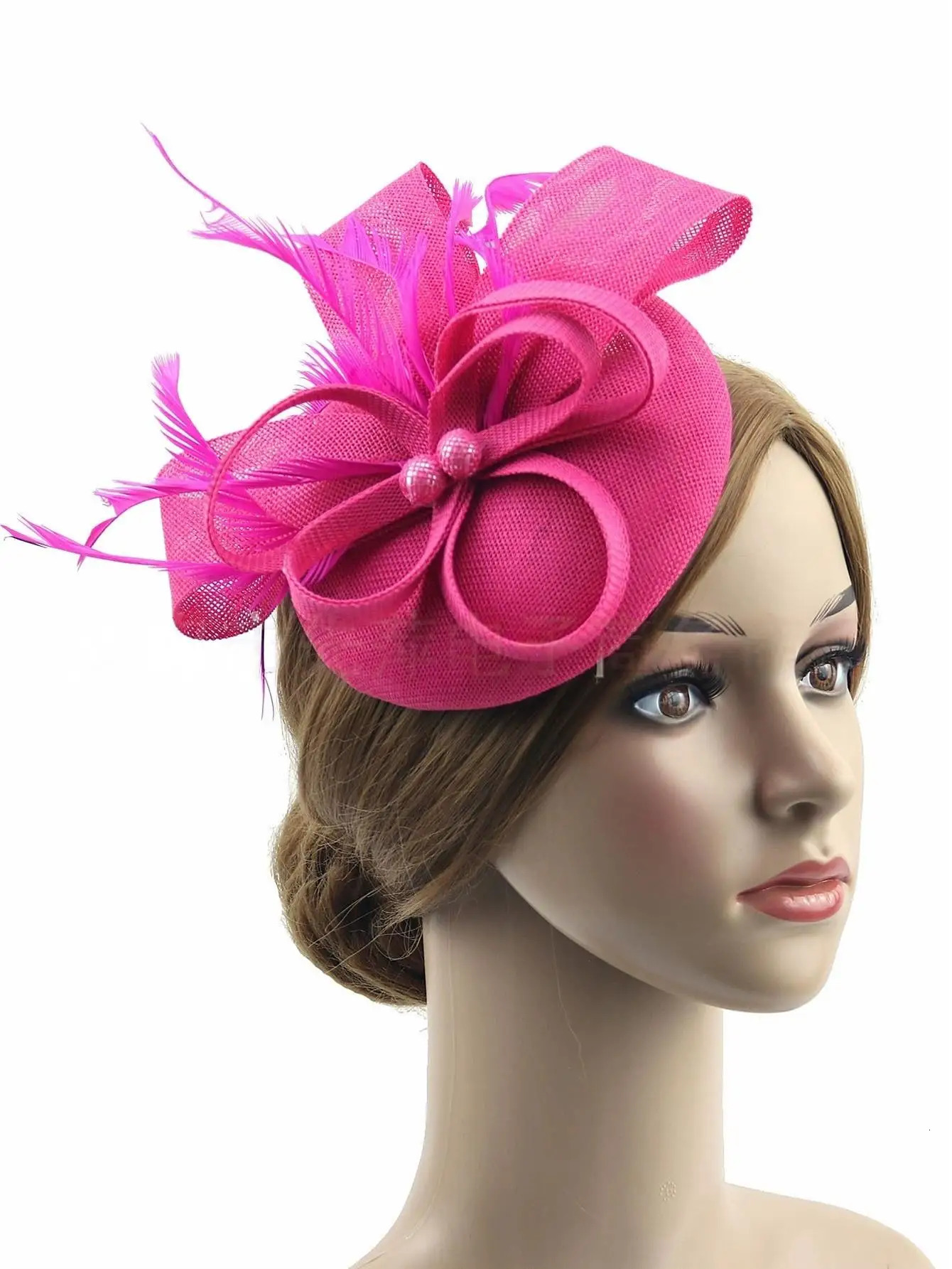 European Bride Headpiece Teardrop Sinamay Loop Veil and Feather Fascinator Formal Hat Church Headpiece260413ww