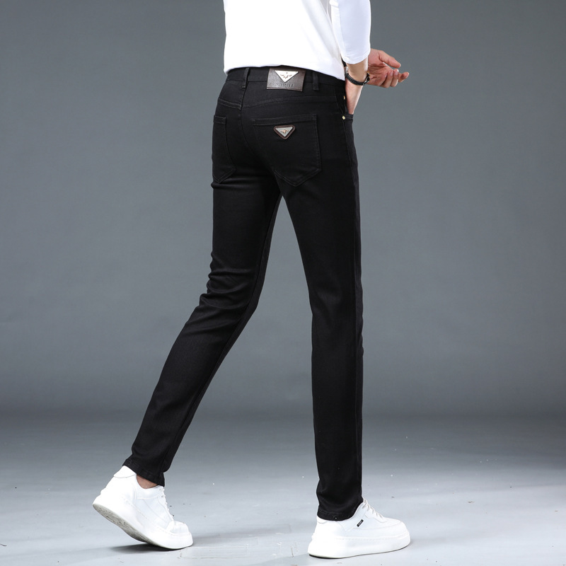 New Autumn And Spring High-end Luxury European Designer Style Pure Cotton Small Loose Bee Jeans Men's Slim Fit Elastic Luxury Slim Fit Casual Str