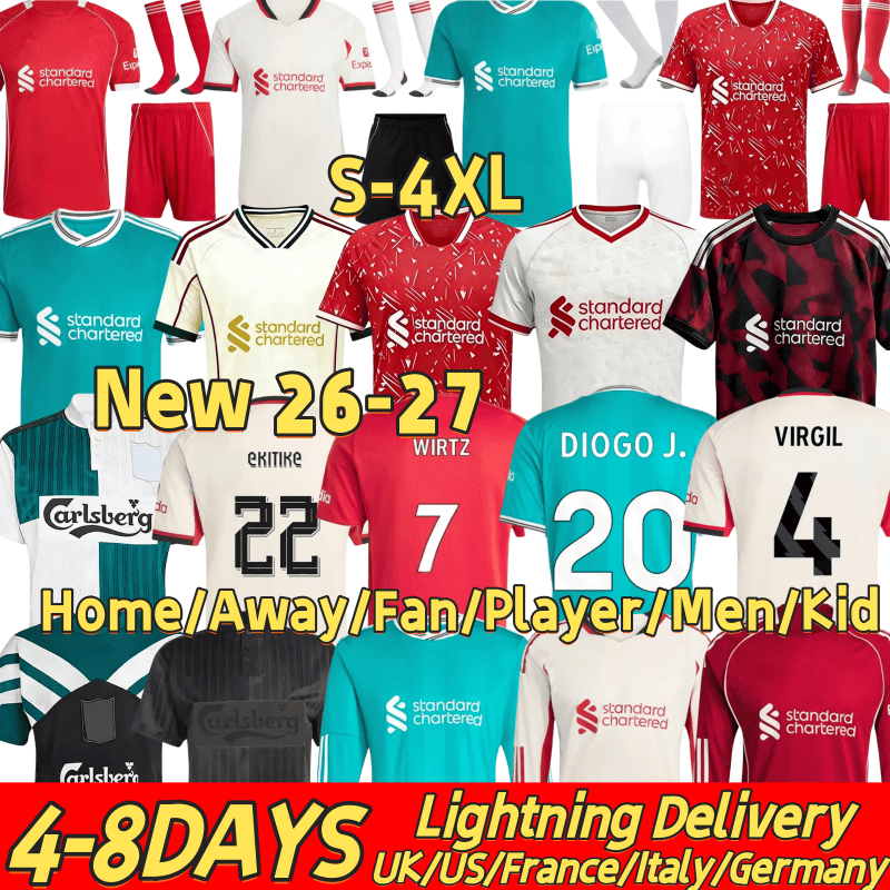 2026 2027 LFC soccer Jersey Wirtz Endo Kono Robbo Kopites Scousers Szobo Macca Mo Salah Cody Chiesa Aka Eki Long sleeves soccer jersey Women Men Kids Kit football Shirt