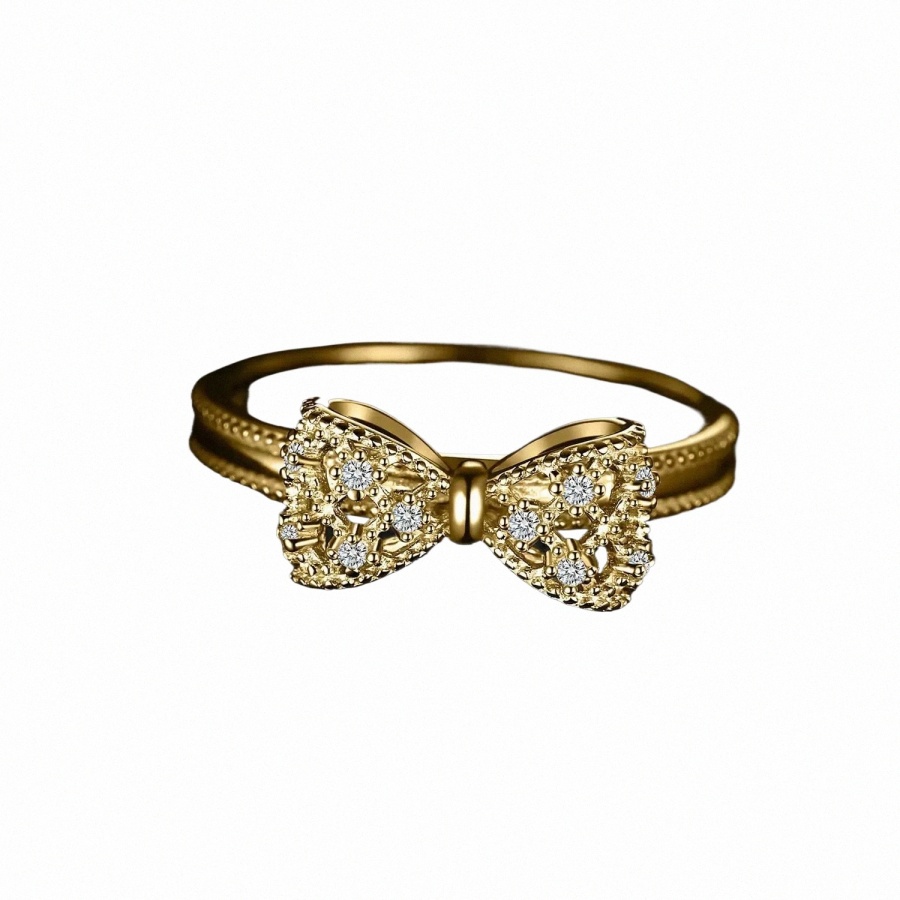 luxury 18k gold bowknot designer rings for women girls sweet lovely love bow knot shine crystal bling diamond wedding engagement ring jewelry i3FW#