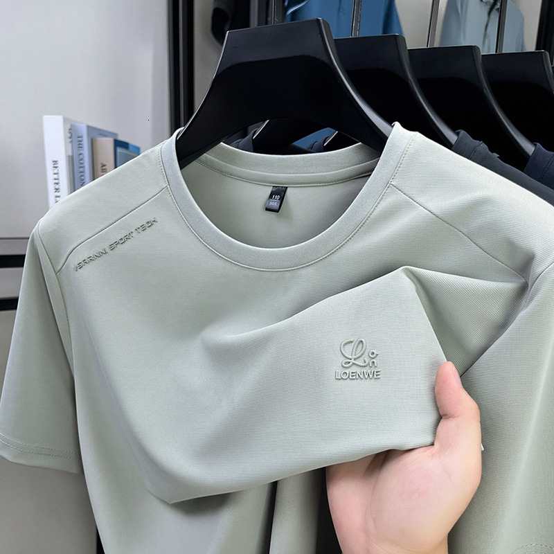 Designer T-shirt Summer New Men's Ice Silk Short-sleeve T-shirt Round Neck Fashionable Polo Hoodie Breathable Quick-drying Casual Lightweight Men