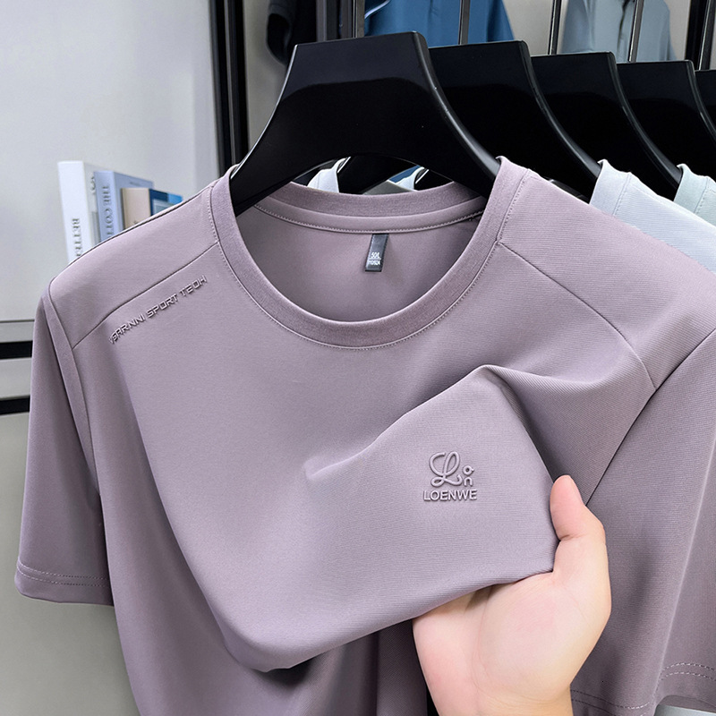 Designer T-shirt Summer New Men's Ice Silk Short-sleeve T-shirt Round Neck Fashionable Polo Hoodie Breathable Quick-drying Casual Lightweight Men