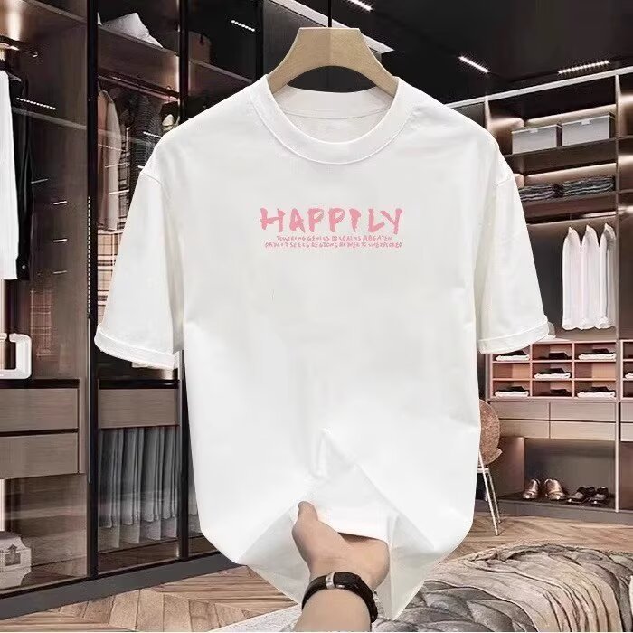 HAPPY print heavyweight cotton t-shirt men's t-shirt, women's t-shirt