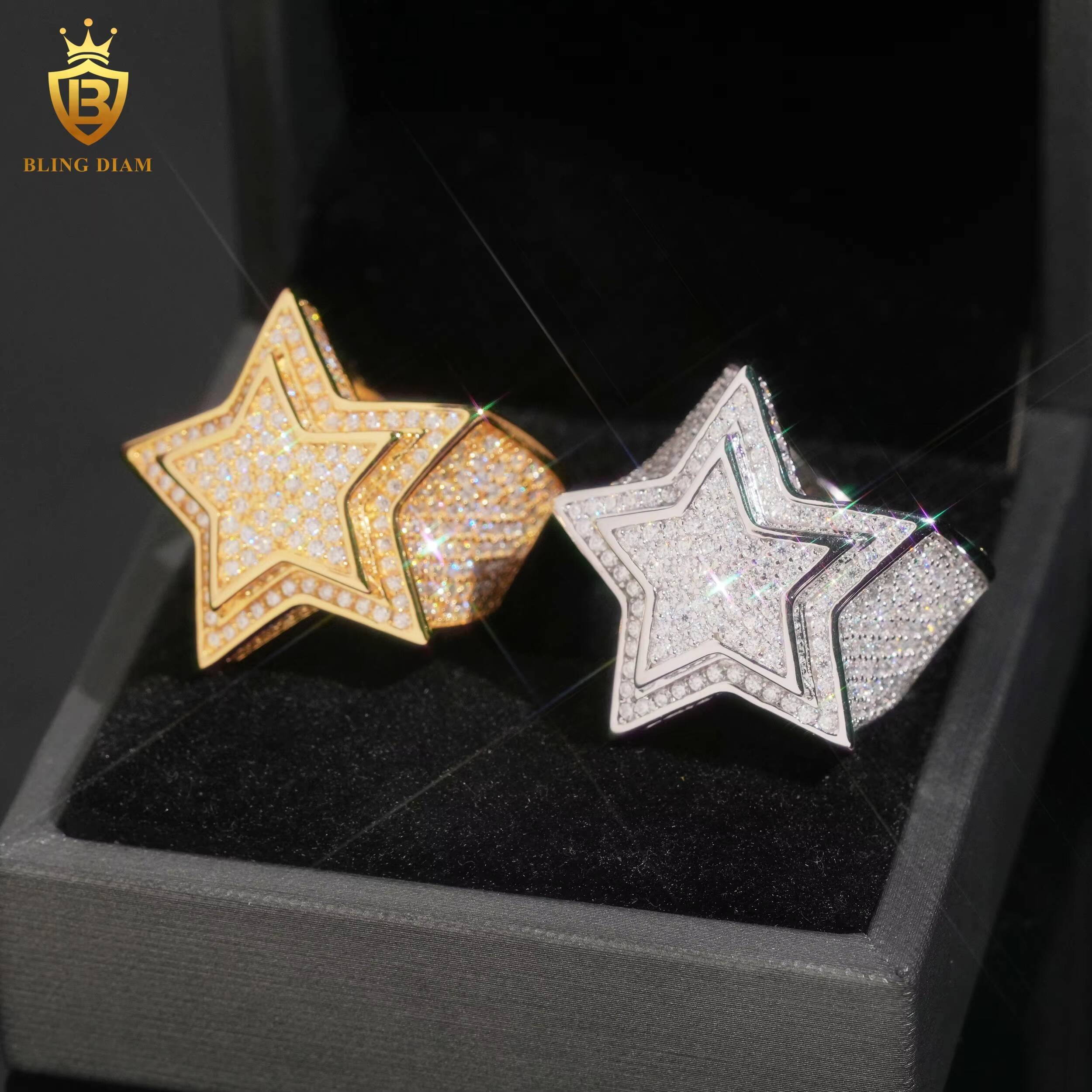 925 Silver Men Rings Moissanite Iced Out Vvs D Moissanite Wedding Iced Out Moissanite Star Mens Ring