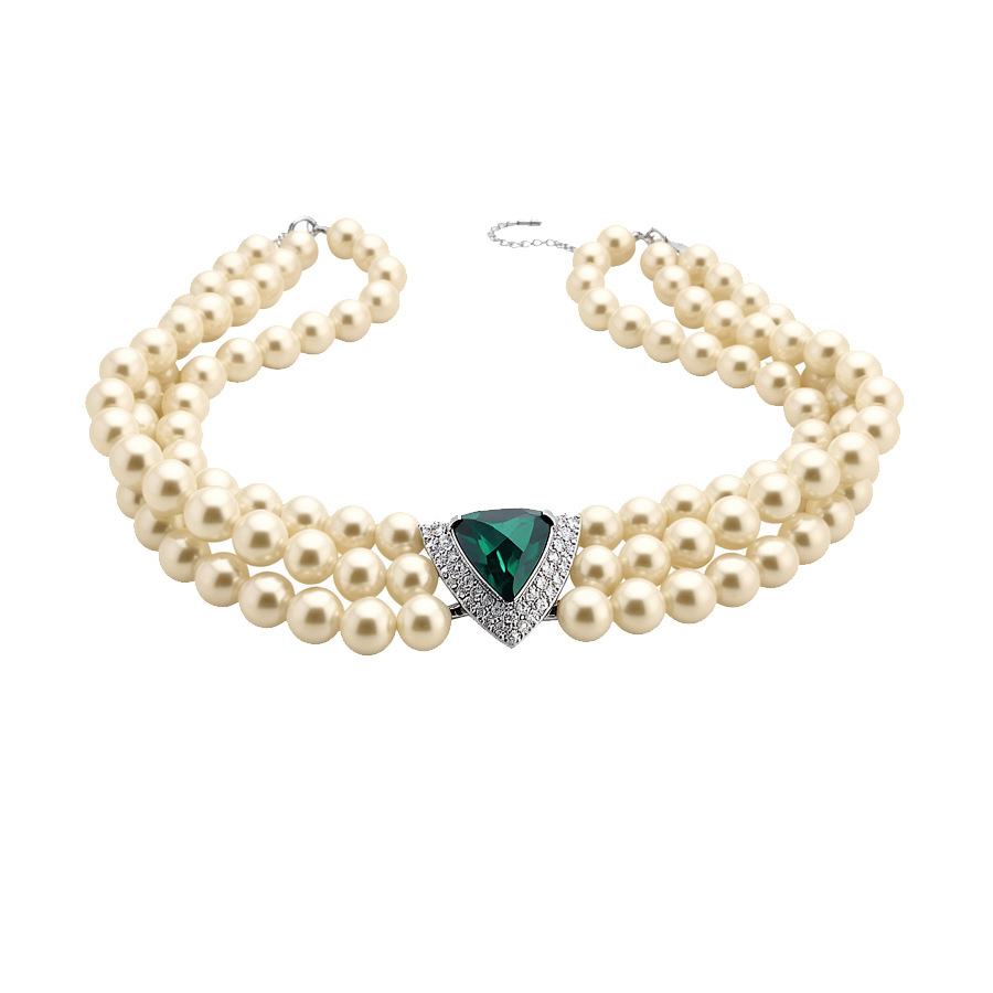 Vintage court-style multi-layer beaded and diamond-studded pearl necklace, unique design, elegant collarbone chain for women - view 9