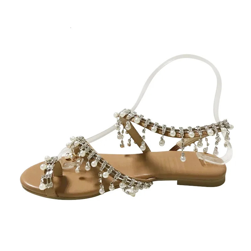 Ladies summer pearl sandals Women comfortable Beach shoes Ankle Strap Open Toe Sandals Casual Lightweight Women slippers 260420