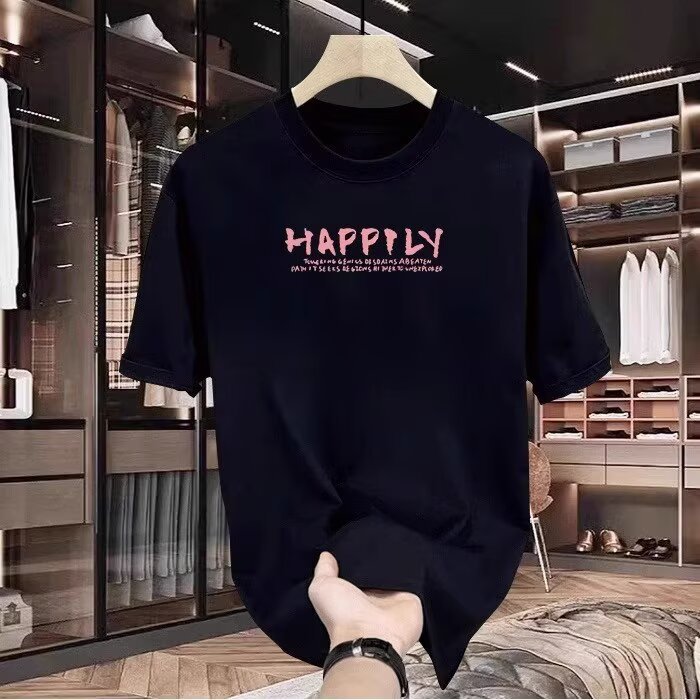 HAPPY print heavyweight cotton t-shirt men's t-shirt, women's t-shirt