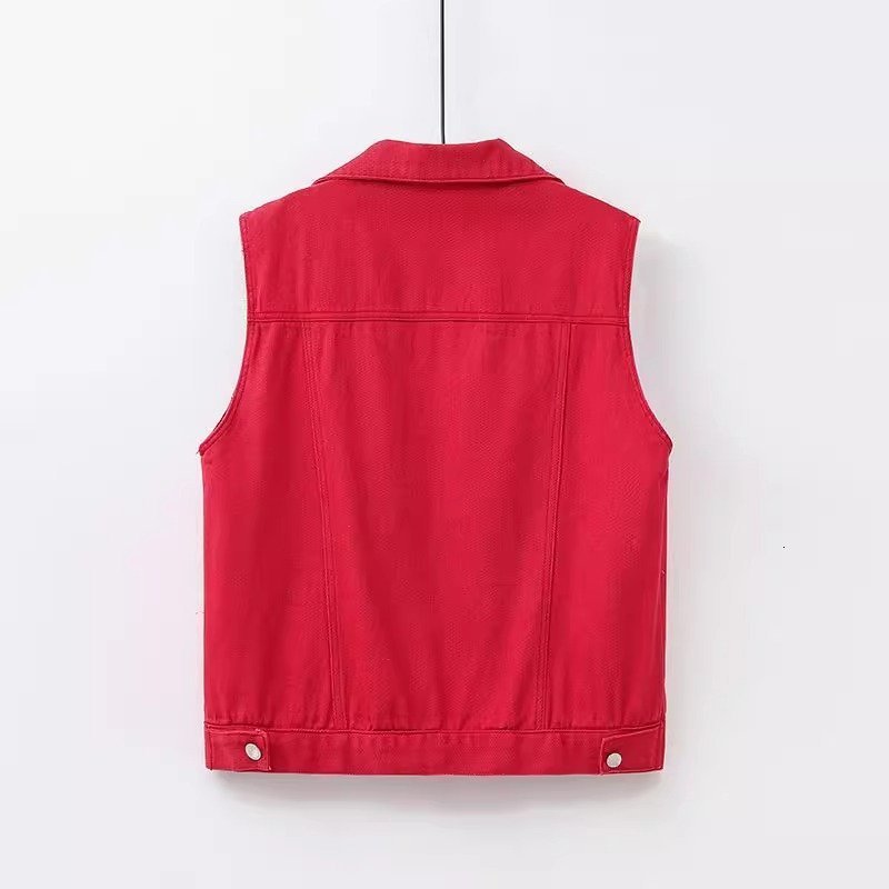 Colorful denim vest for women short style spring and autumn 2025 model lapel collar sleeveless jacket slimfit outerwear 251010 - view 4