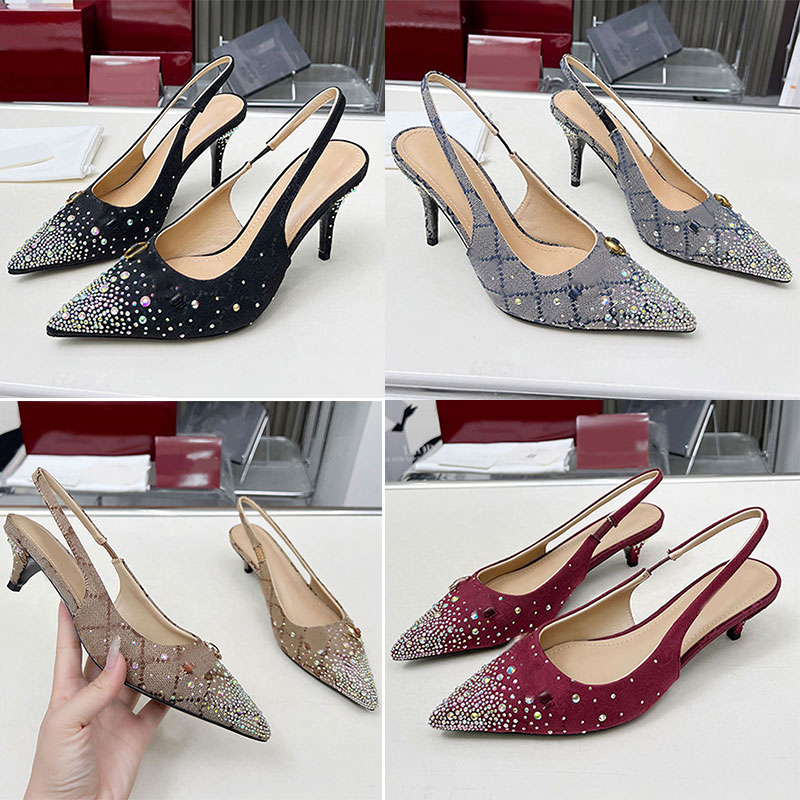2026SS Women slingback pump crystal pointed Sandals mule Designer Womens rhinestone High Heels Hot pressed diamond shoe upper with genuine leather outsole with box