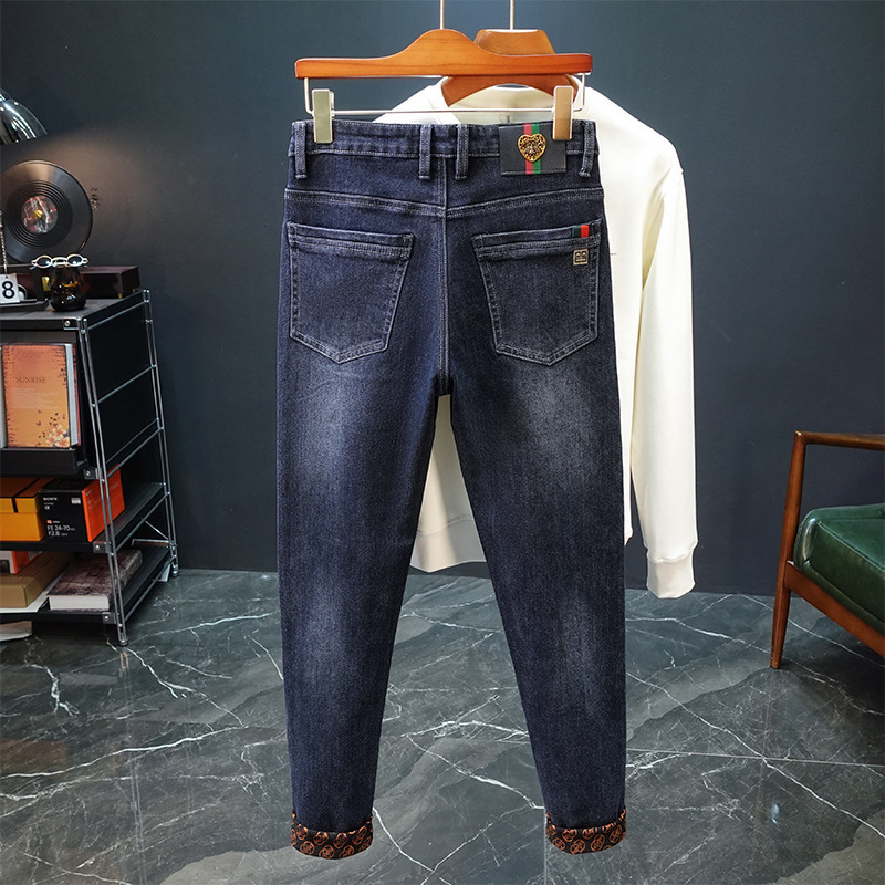 European Designer Spring Summer New Luxury Business Embroidered Pattern Jeans Men Three-dimensional Full Bottom Printed Slim Fit Elastic Straight Leg 