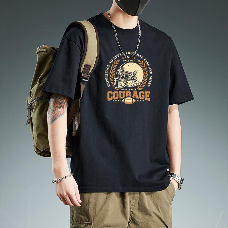 Mens T Shirt Luxury Designer Men's Pure Cotton Black T-shirt Courage Football Graphic Crew Neck Short Sleeve Slim Fit Trendy Casual Tee