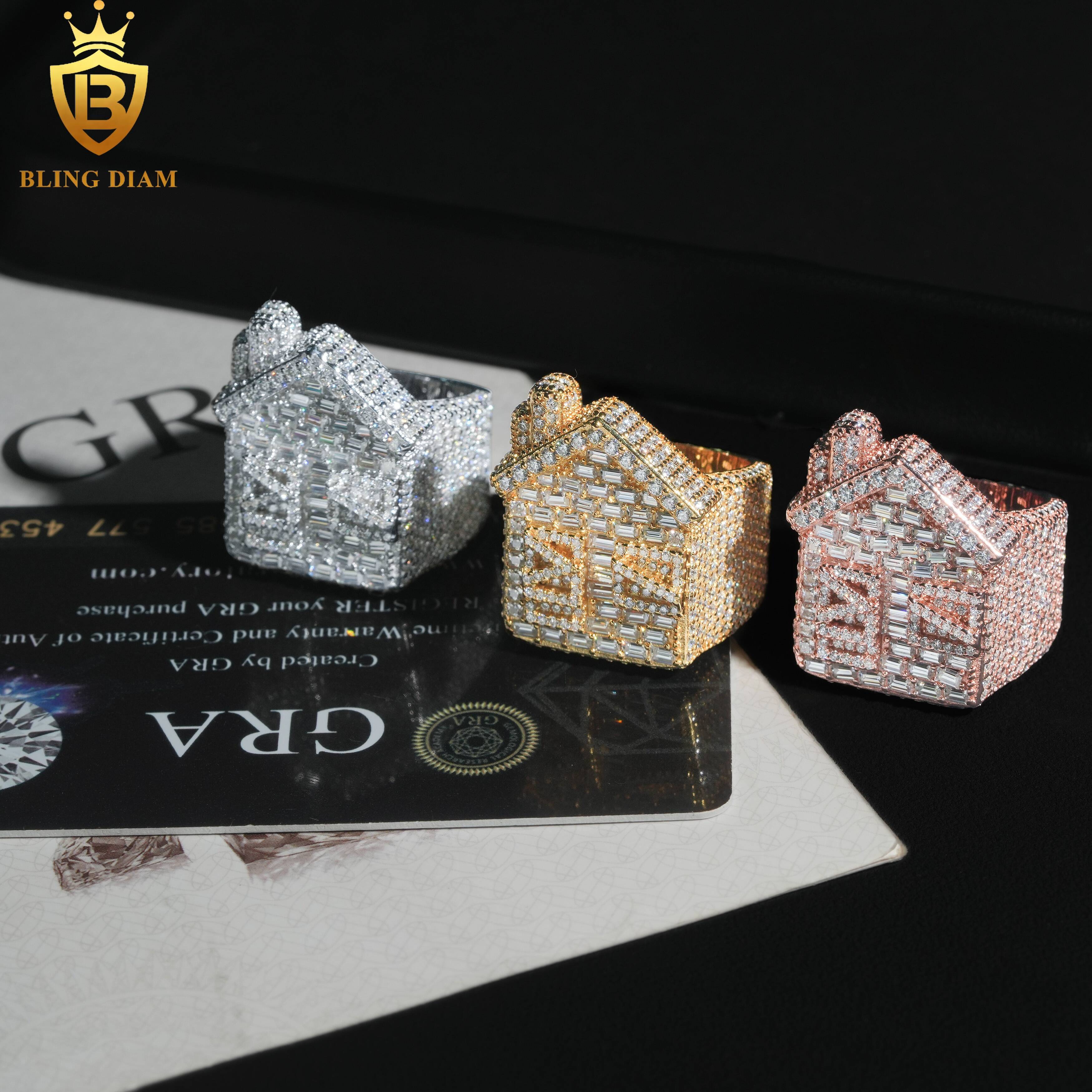 Hip Hop Style Jewelry Men Ring Fully VVS Moissanite GRA Certificate Iced Out 925 Silver House Rings