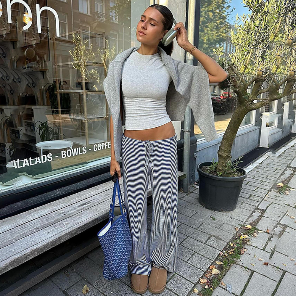Women's Pants Korean Fashion Suit Loose Elastic Waist Belt Straight Trousers Women Pocket Casual Classics Versatile Wide Leg