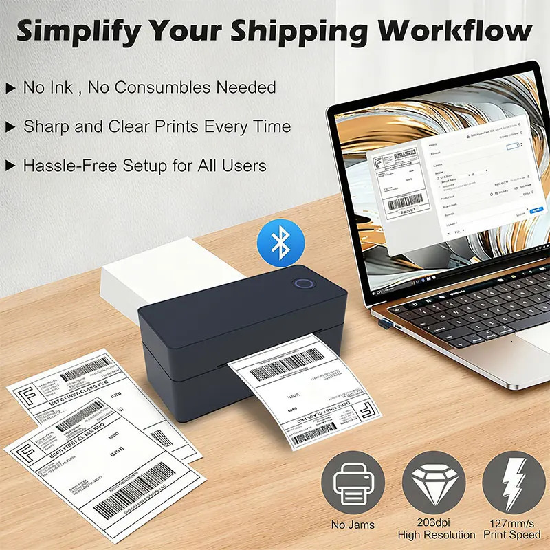 Wireless Bluetooth Thermal Label Printer 4x6 Support Android Mac iPhone Windows 260421