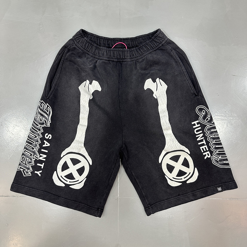 Vintage Distressed Bone Shorts Men Washed Casual Streetwear Summer Bottoms 26ss 0421