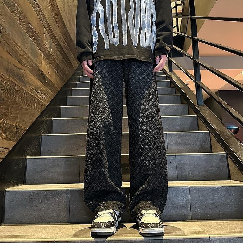 American Street Style Jacquard Men Spring And Summer American Fashion Luxurious Design Comfortable Hanging Loose Retro Loose Designer Wide Leg Straigh