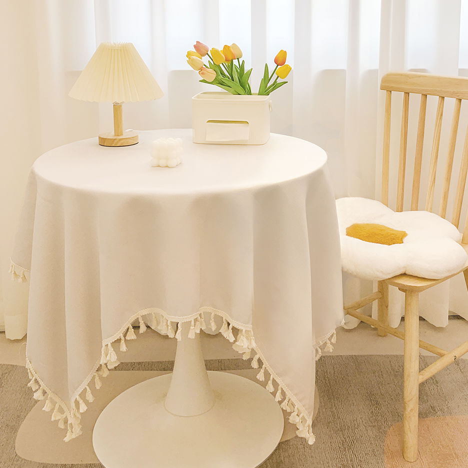 YL-38524 Custom Cotton Linen Tablecloth, Waterproof and Oil-Resistant, Solid Color Tassel Minimalist Coffee Table Cover, Dining Table Cloth