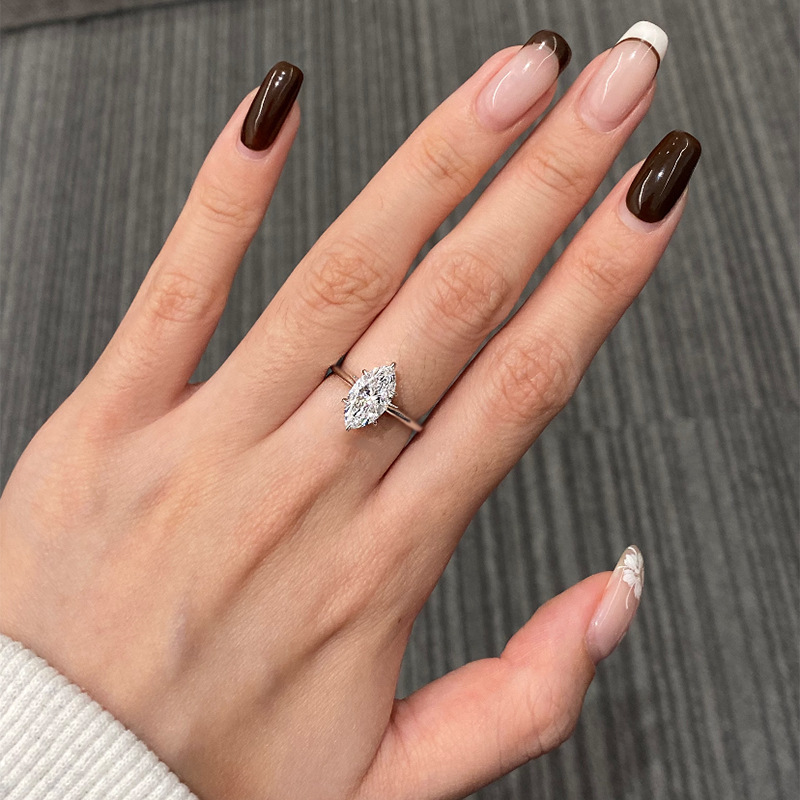 Rulalei Simple Fashion Wedding Rings Pure 100% 925 Sterling Silver Marquise Cut High Carbon Diamond Daily Wear Party Eternity Women Engagement Bridal 