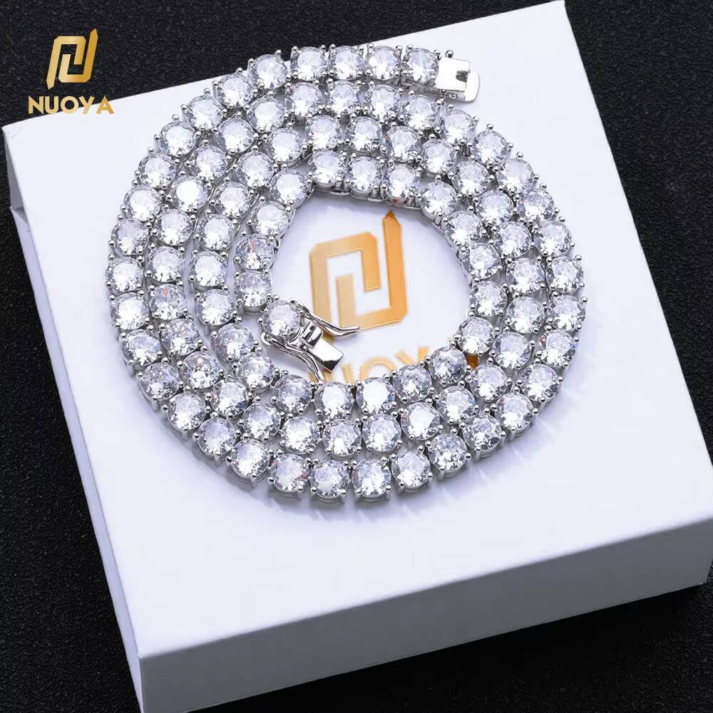 NUOYA Fine Jewelry VVS Moissanite Tennis Chain Womens 6mm 925 Sterling Silver Iced Out Diamond Tennis Chain Necklace for Gift
