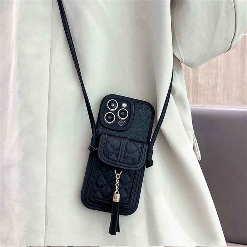 Premium Black Chanel Style Card Holder Compatible with iPhone 17 Pro Max Apple 13 Phone Case 11 Crossbody 12 Silicone 14