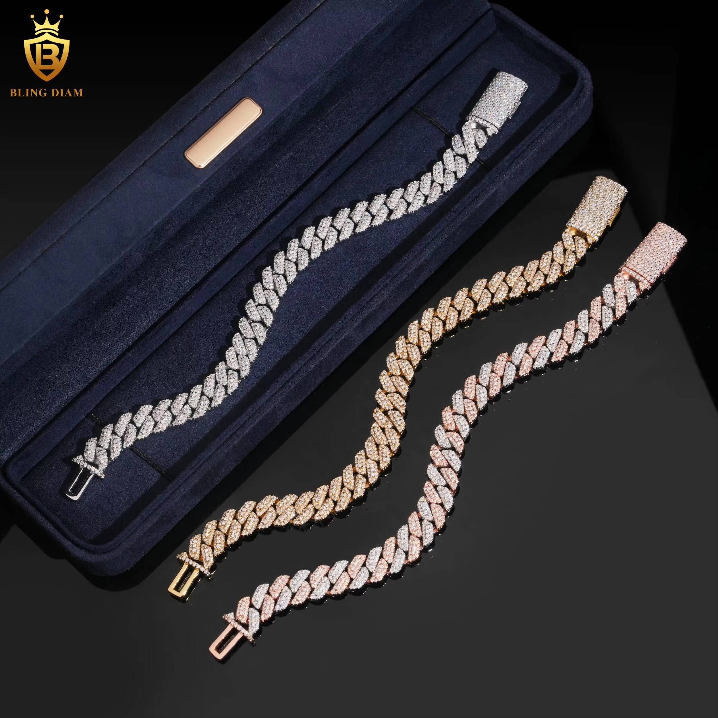 Hot Sale Moissanite Jewelry 10mm 925 Silver Chain Moissanite Cuban Link Chain Bracelet Men Hip Hop Style Pass Diamond Tester GRA