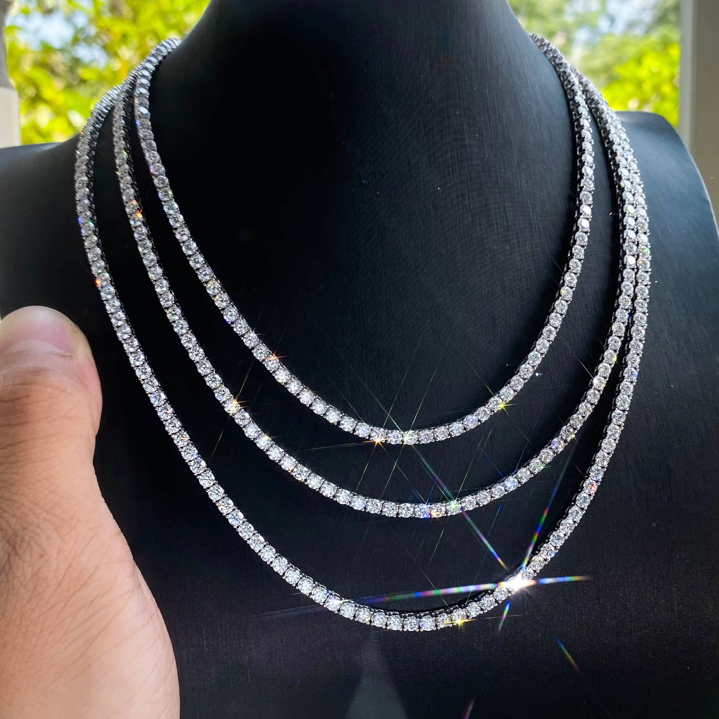 Gra Certified Moissanite Tennis Chain Diamond Tennis 16inch 18inch 20inch 22inch 24inch 925 Silver Hip Hop Tennis Necklace 2mm 3mm 4mm 5mm