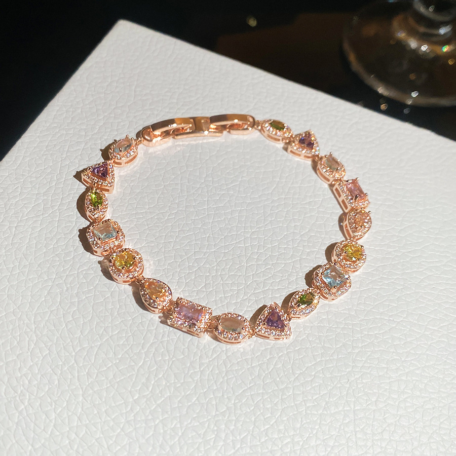 18k real gold plated dopamine zircon bracelet, exquisite and sweet, elegant commuter bracelet with a unique design, niche jewelry - view 7