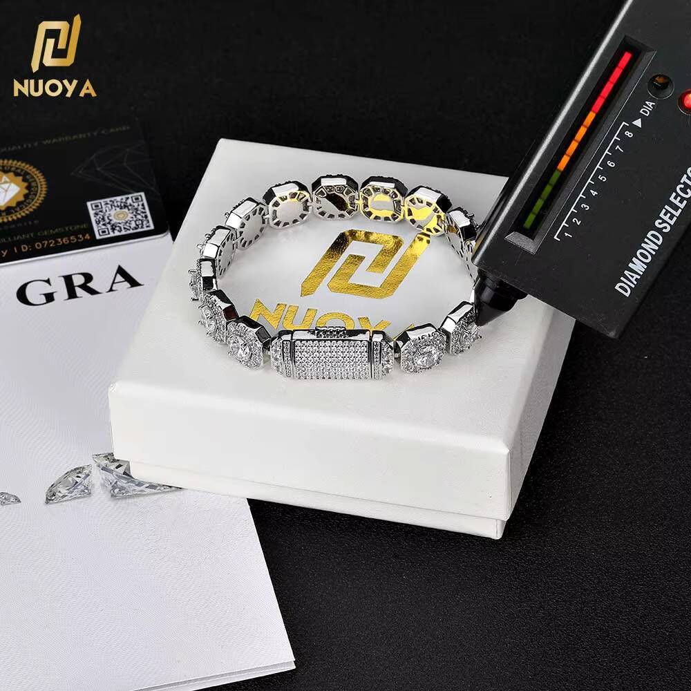 10/12mm Hip Hop Style Fine Jewelry Clustered Tennis Chain Necklace with Moissanite 925 Sterling Silver Tennis Chain for Gifts