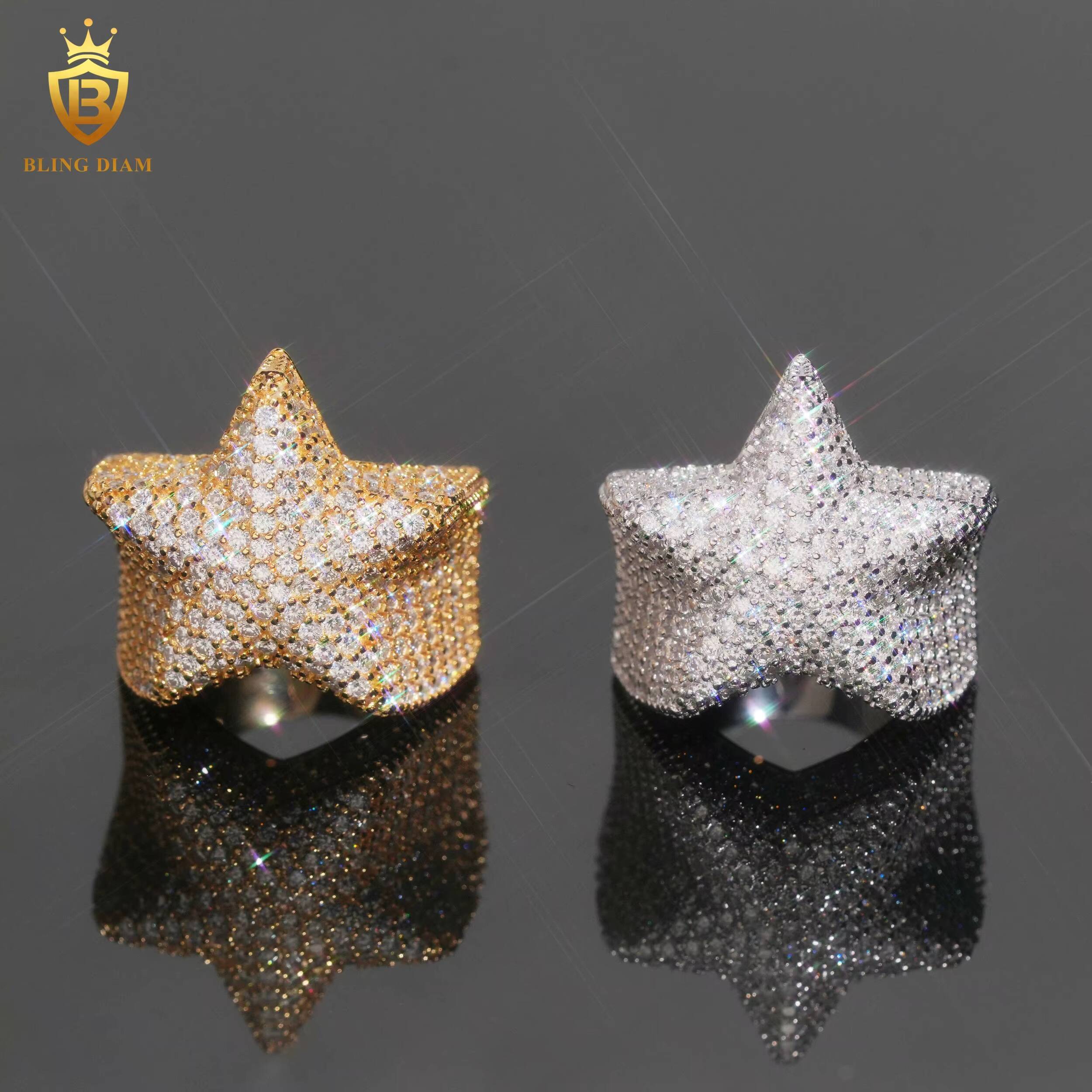 Hot Sale Jewelry Lucky Star Ring Ice Out Moissanite Hip Hop Style Pass Diamond Tester 925 Sterling Silver Rings for Men