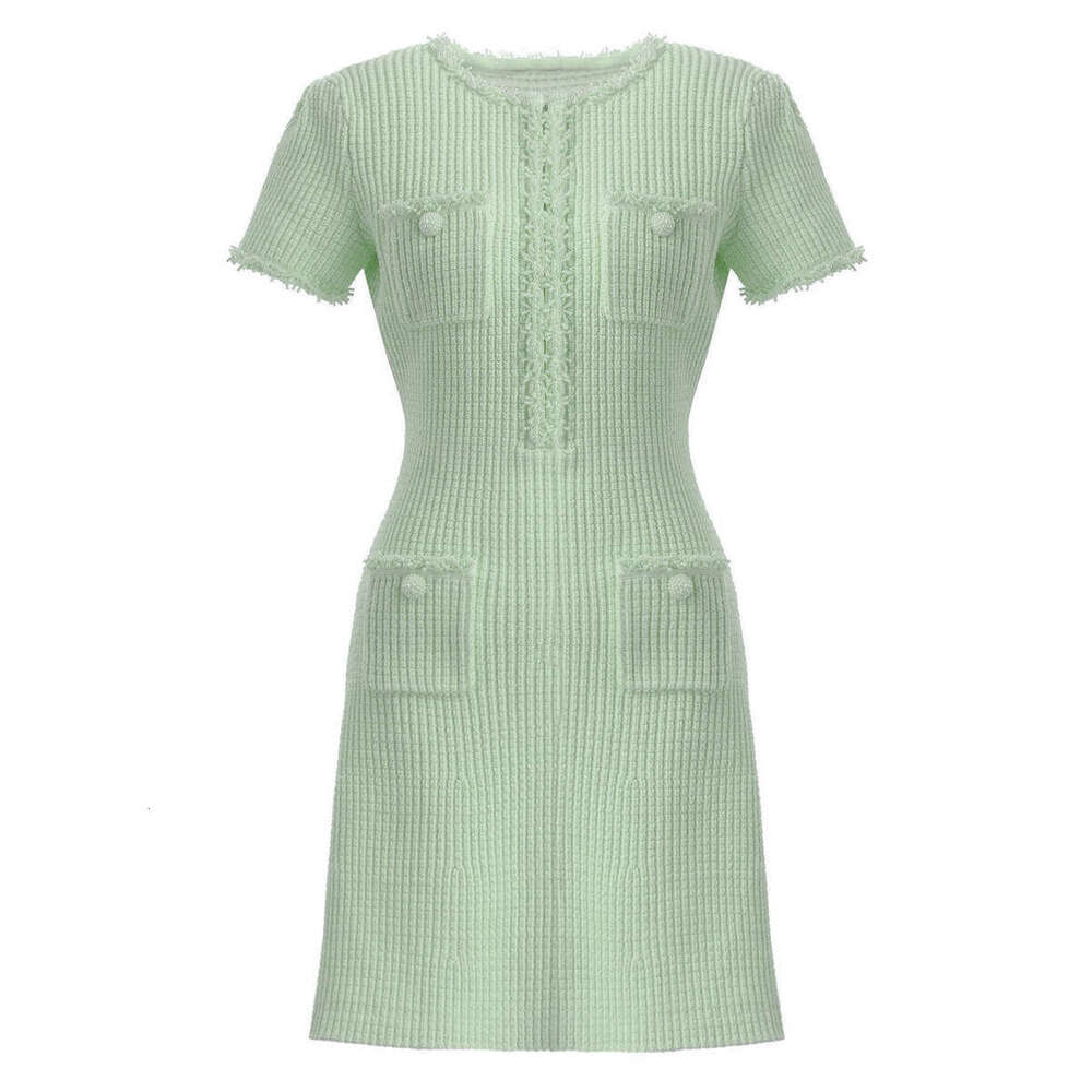 Designer's high-quality European and American summer A12 new women's fashionable knitted bead decoration slim fit A-line skirt