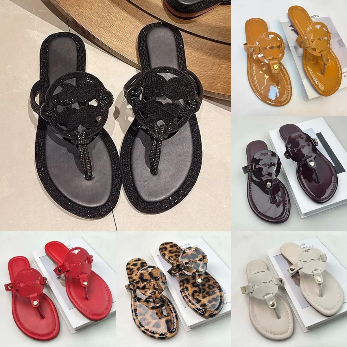 2026 Torrys buch Slippers Designer Slippers Women Sandal Summer Slides Flip Flops Luxury Flat Thick Bottom Embroidered Printed Vacation Shoes