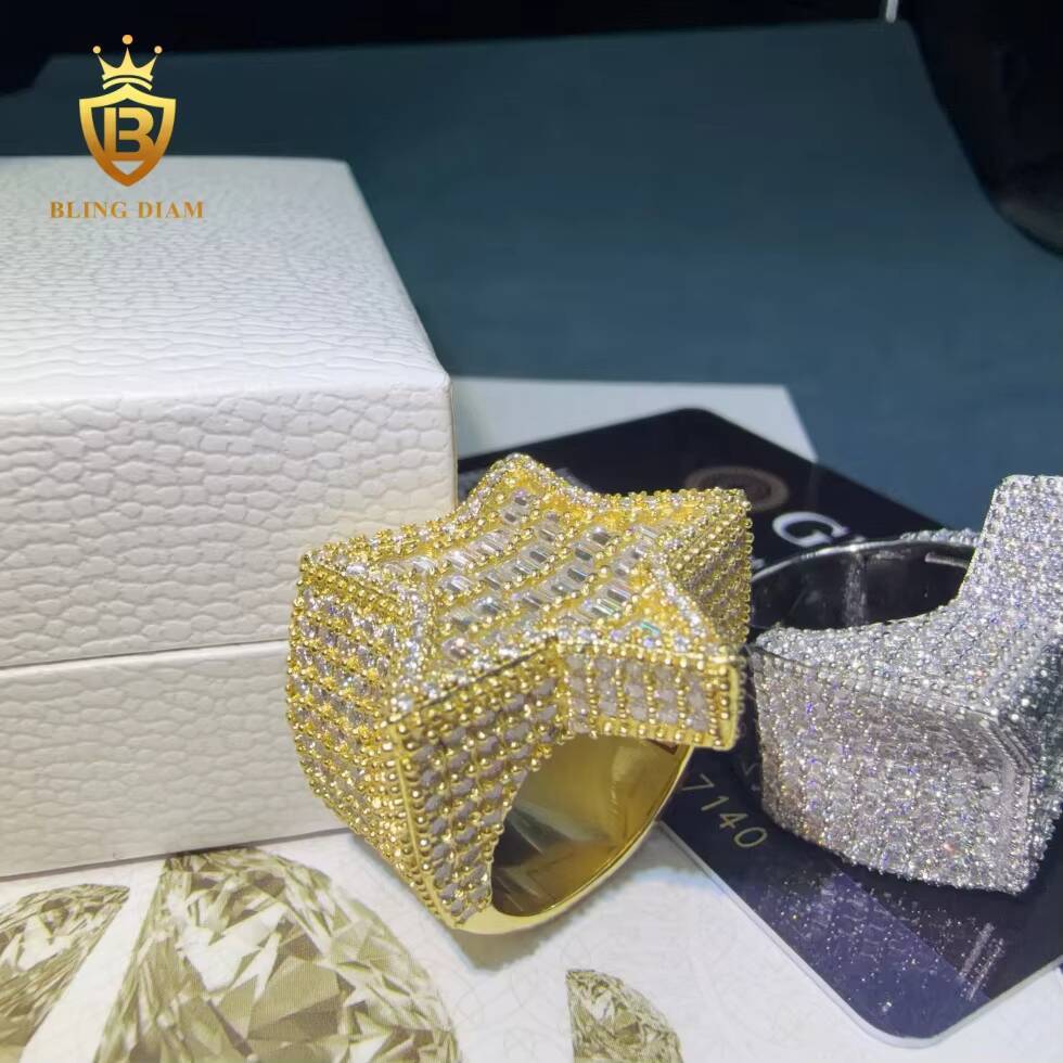 wholesale price Hiphop star 925 Sterling Silver Engagement Moissanite Ring D VVS Fine Moissanite Jewelry for Men rapper