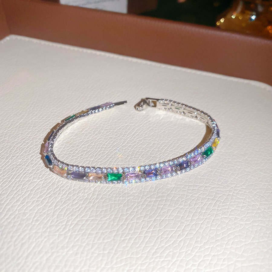 New model inlaid with three rows of colorful zircon tennis hip-hop bracelet, fashionable, simple, light luxury, unisex bracelet - view 6