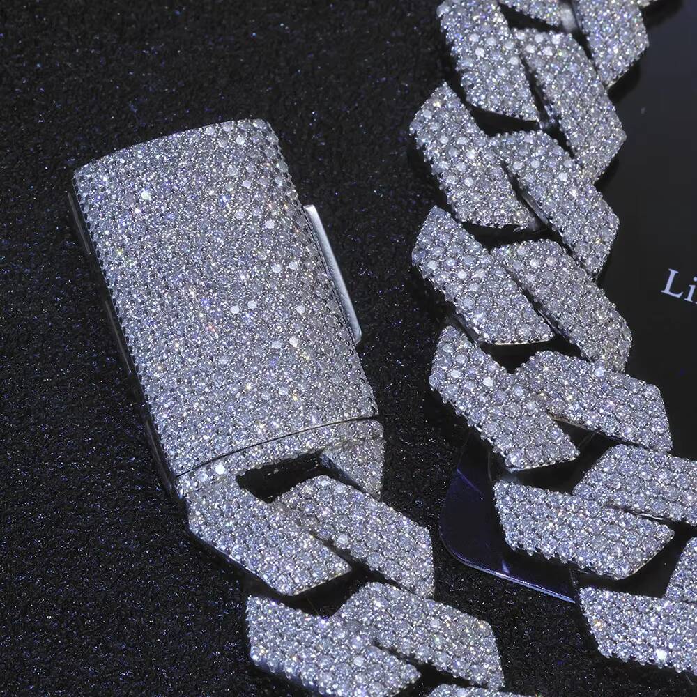 NUOYA 15mm Iced Out Cuban Link Necklace Men Hip Hop Jewelry Shiny VVS Moissanite 925 Silver Chain Gift for Party